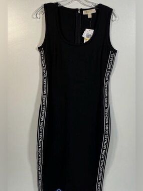 🛑 1 hour sale. NWT. Michael Kors, Medium, Black Sleeveless MK Logo-Trim Dress